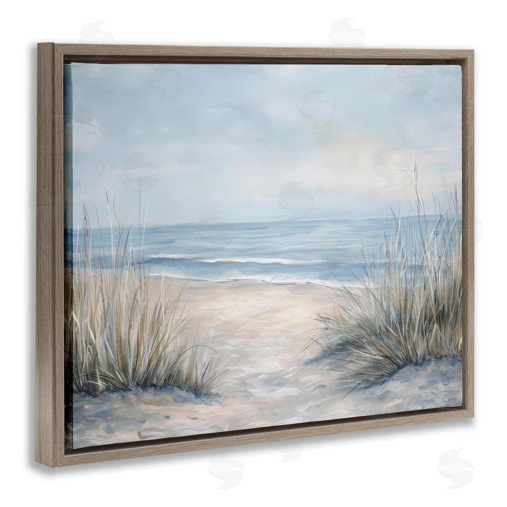 Petal Prints Design To The Beach Tranquil Landscape Brown Floating Framed Canvas Wall Art Print