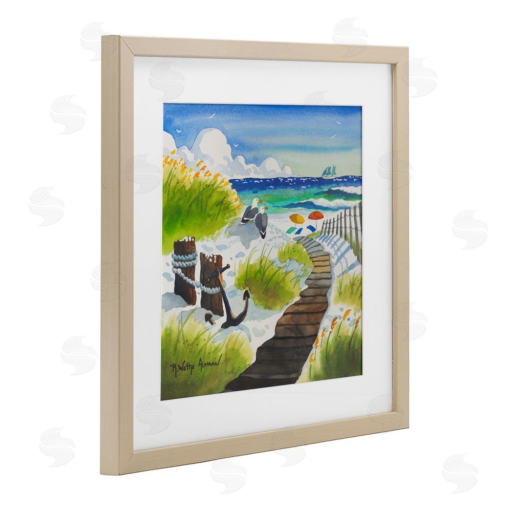 Robin Altman Seagull & Anchor on Shore Brown Framed Print Under Glass with White Mat Wall Art