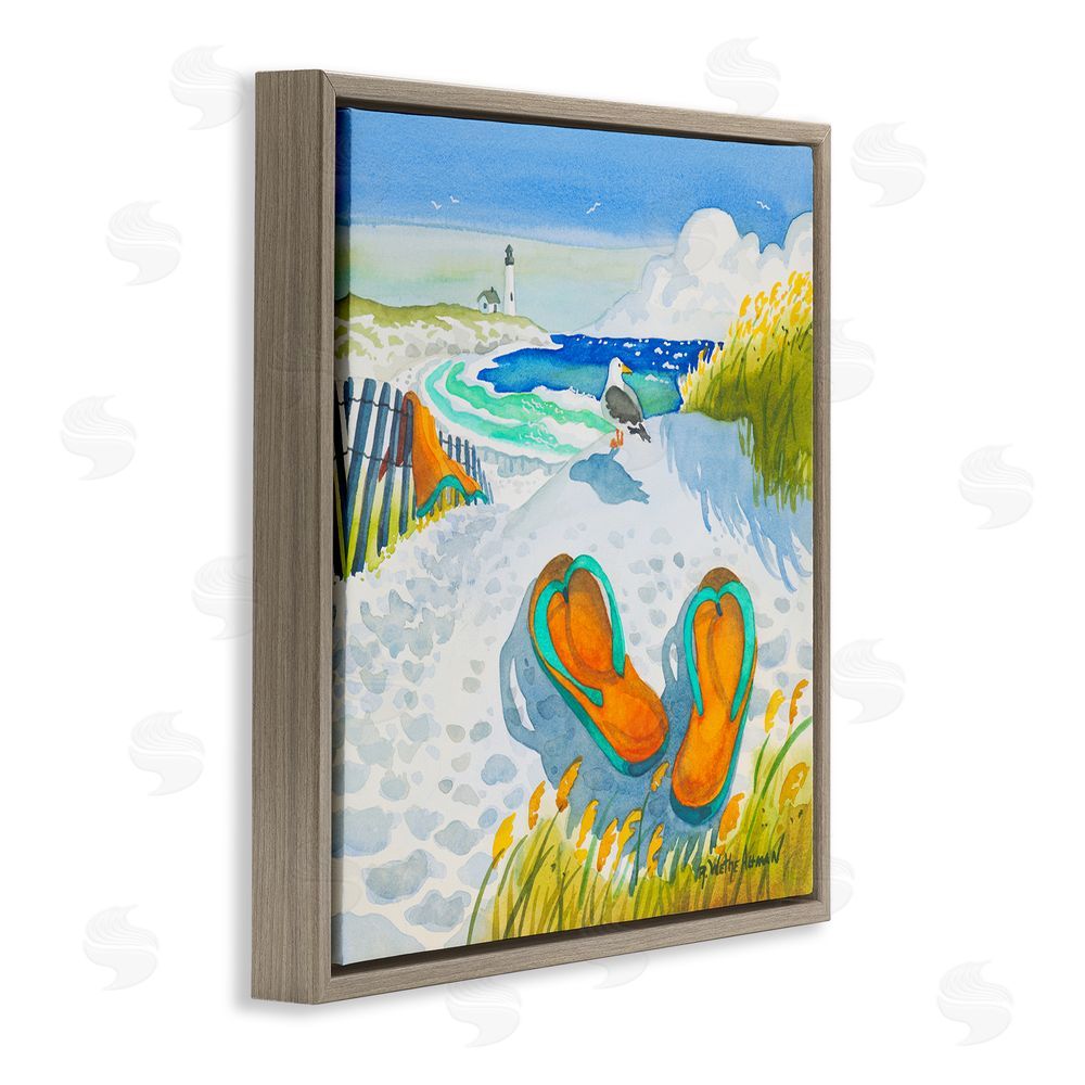 Robin Altman Seagull & Flip Flops Brown Floating Framed Canvas Wall Art Print