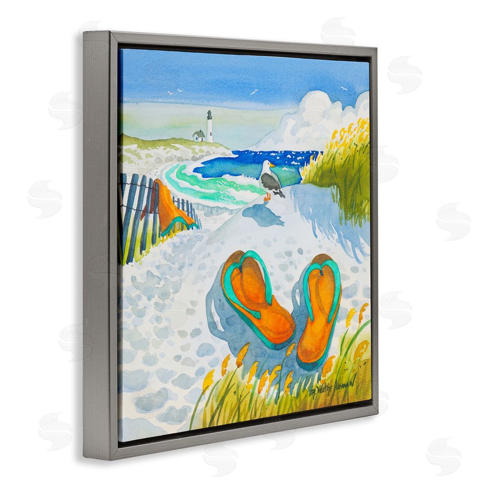Robin Altman Seagull & Flip Flops Gray Floating Framed Canvas Wall Art Print
