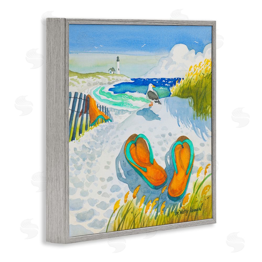 Robin Altman Seagull & Flip Flops Gray Framed Giclee Wall Art Print
