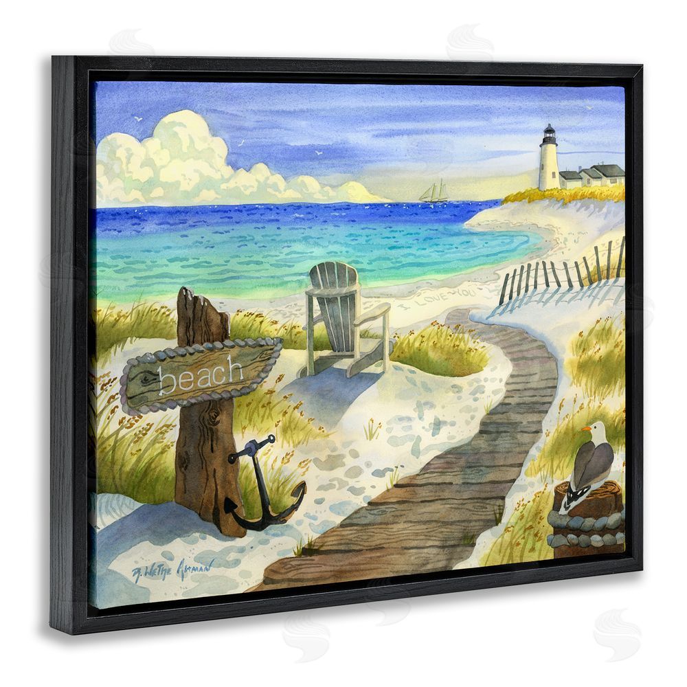 Robin Altman Boardwalk To The Lighthouse Black Floating Frame Stretched Canvas Wall Art Print