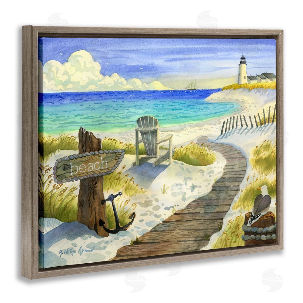 Robin Altman Boardwalk To The Lighthouse Brown Floating Frame Stretched Canvas Wall Art Print