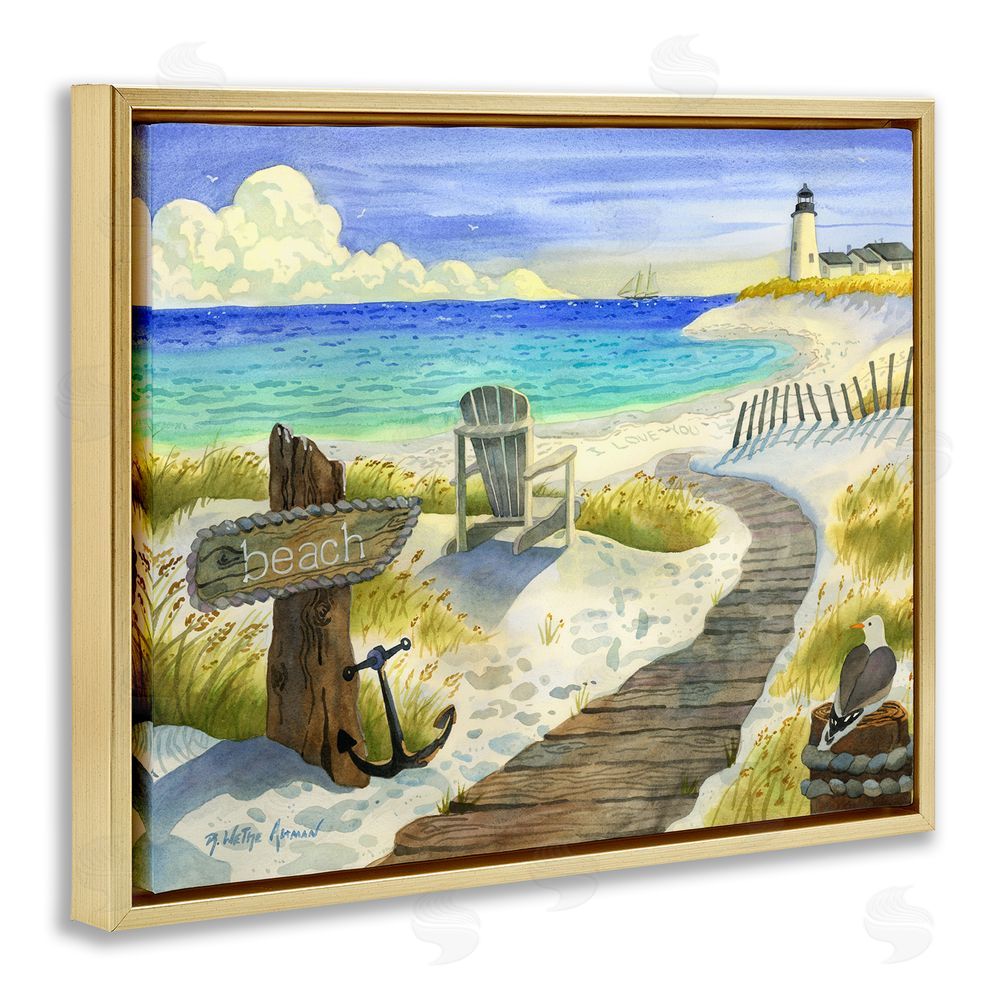 Robin Altman Boardwalk To The Lighthouse Gold Floating Frame Stretched Canvas Wall Art Print