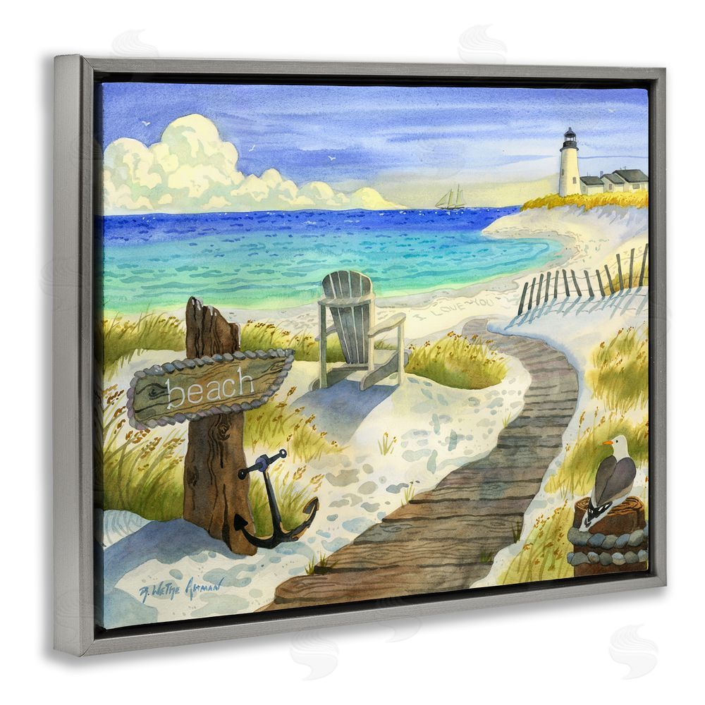 Robin Altman Boardwalk To The Lighthouse Gray Floating Frame Stretched Canvas Wall Art Print