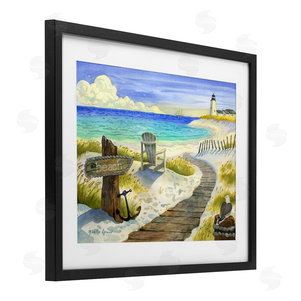Robin Altman Boardwalk To The Lighthouse Black Framed Print Under Glass with Matting Wall Art