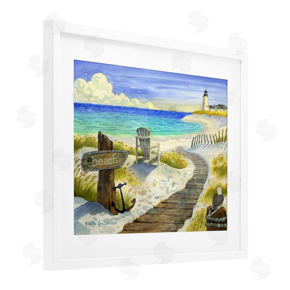 Robin Altman Boardwalk To The Lighthouse White Framed Print Under Glass with Matting Wall Art
