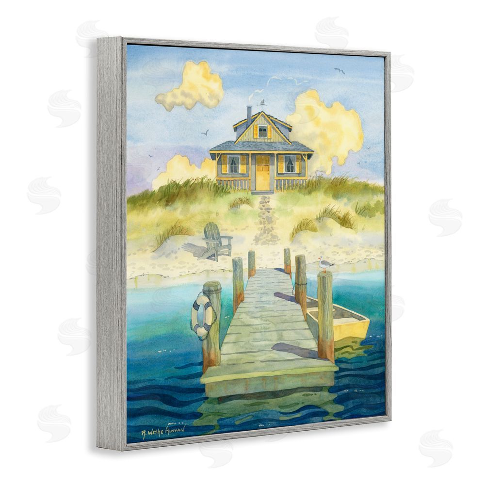 Robin Altman Welcome Seaside Retreat Cottage Gray Framed Giclee Wall Art Print