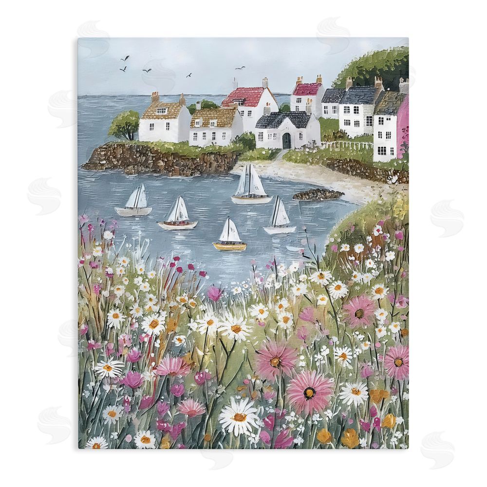 Riley B Seaside Sailboats in Village Bay Stretched Canvas Wall Art Print
