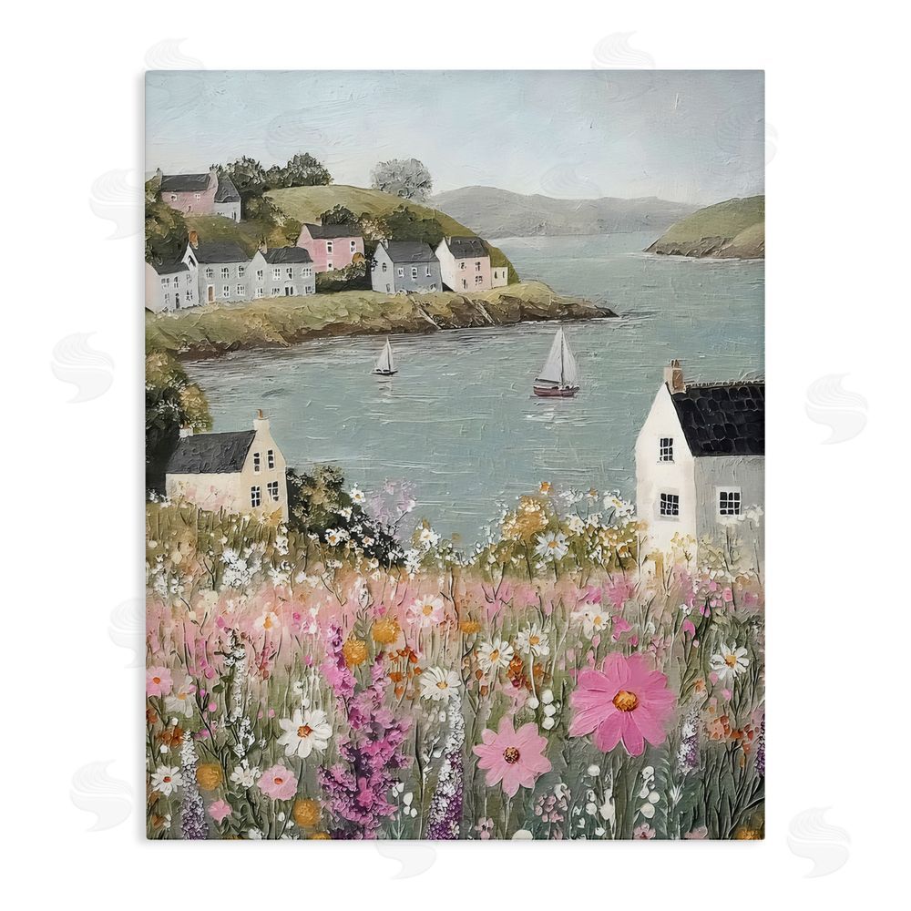 Riley B Seaside Cottages & Sailboats Stretched Canvas Wall Art Print