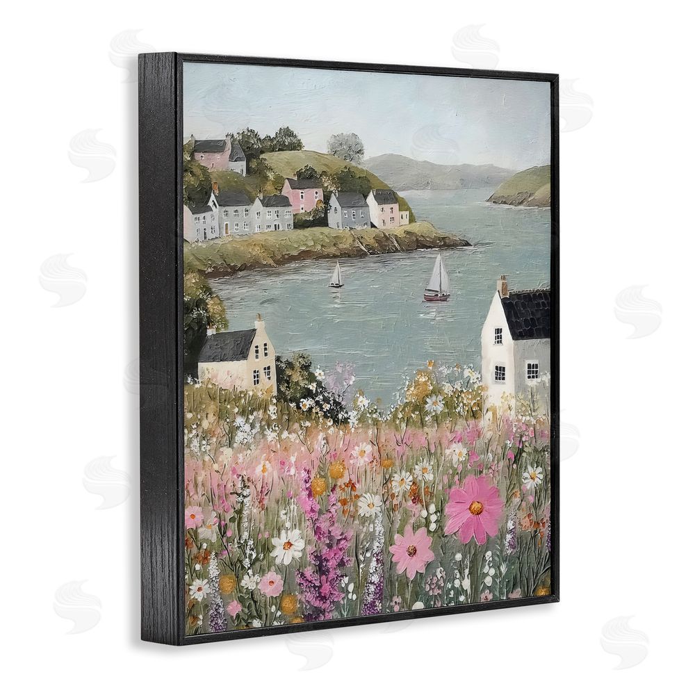 Riley B Seaside Cottages & Sailboats Black Framed Giclee Wall Art Print