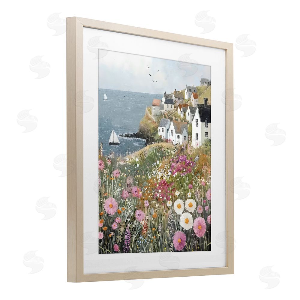 Riley B Pink Meadow Overlooking Sailboats Brown Framed Print Under Glass Wall Art