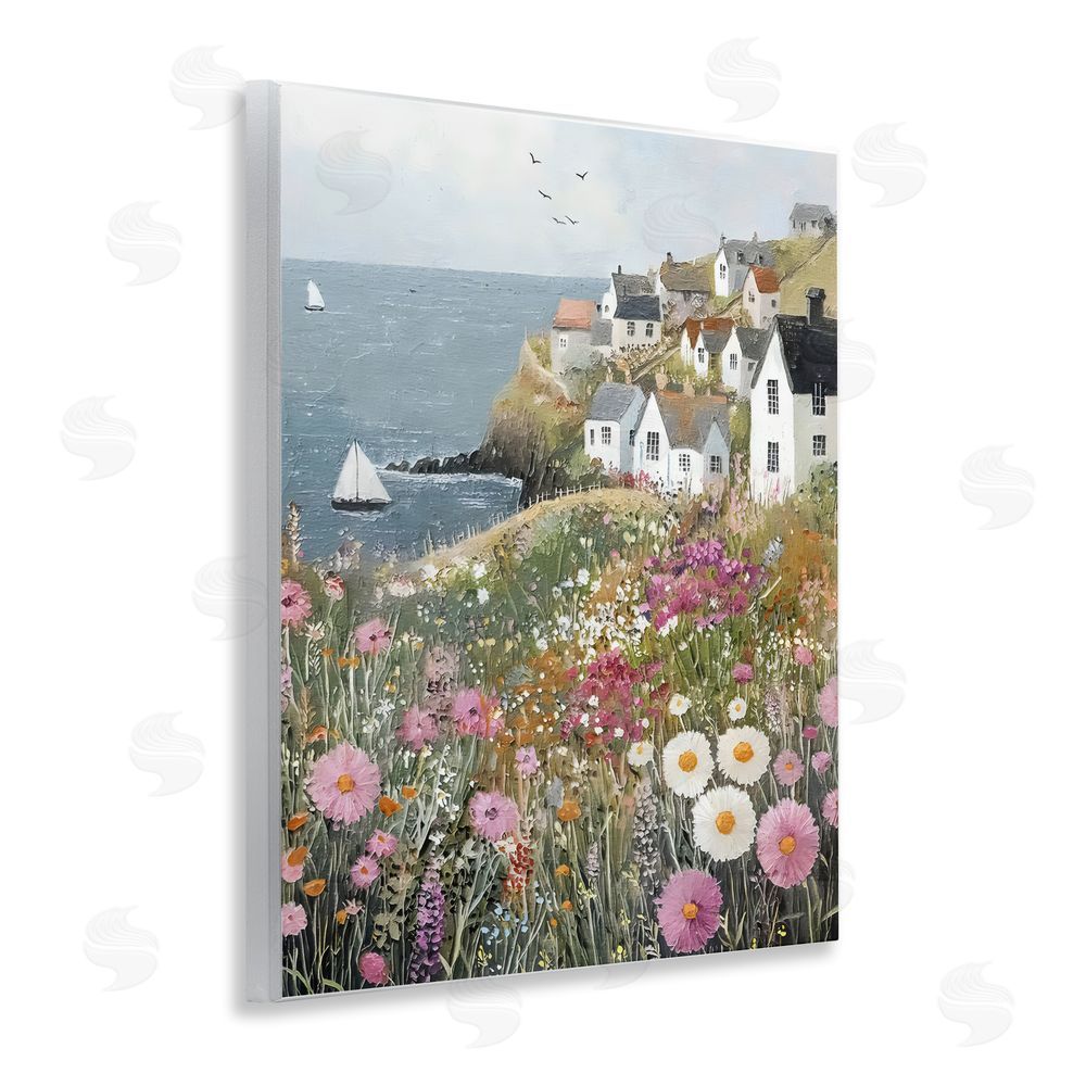 Riley B Pink Meadow Overlooking Sailboats Wall Plaque Home Decor Art Print