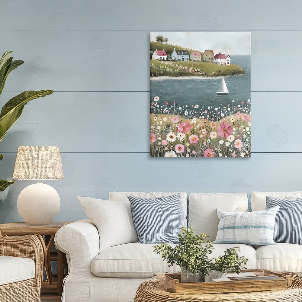 Riley B Pink Meadow & Sailboats Stretched Canvas Wall Art in Room