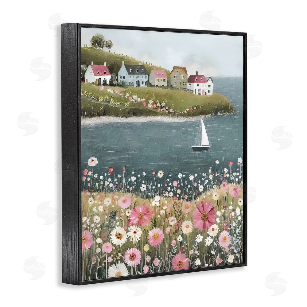 Riley B Pink Meadow & Sailboats Black Framed Giclee Wall Art