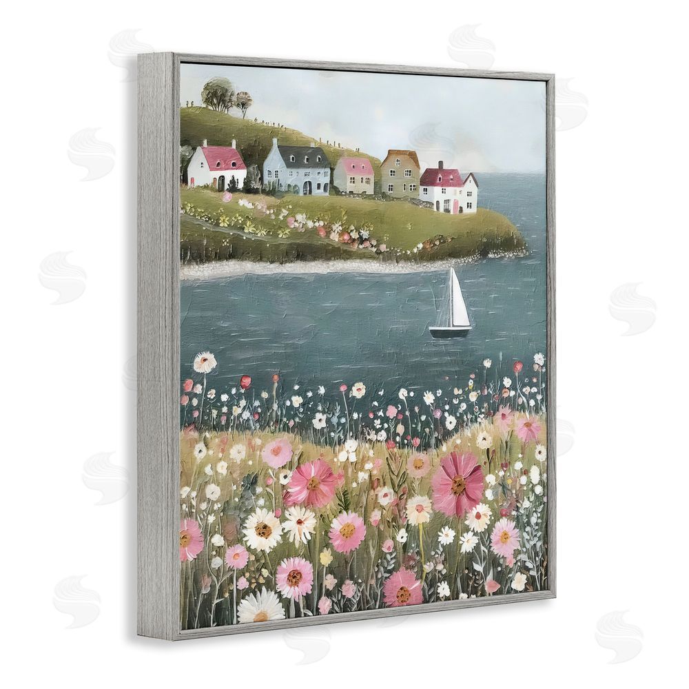 Riley B Pink Meadow & Sailboats Gray Framed Giclee Wall Art