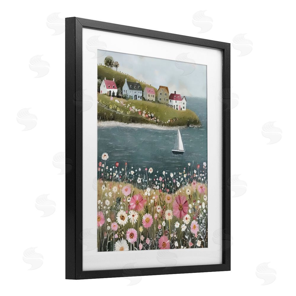 Riley B Pink Meadow & Sailboats Black Framed Print Under Glass Wall Art