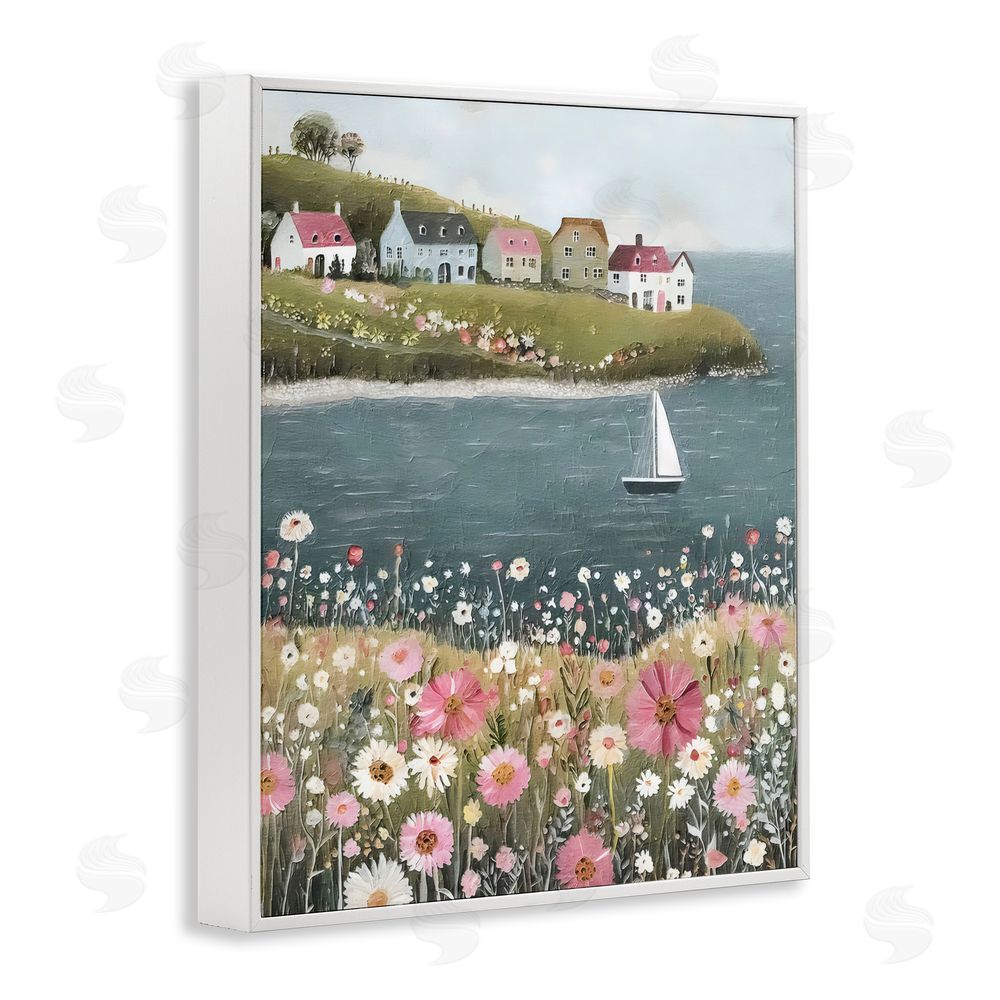 Riley B Pink Meadow & Sailboats White Framed Giclee Wall Art