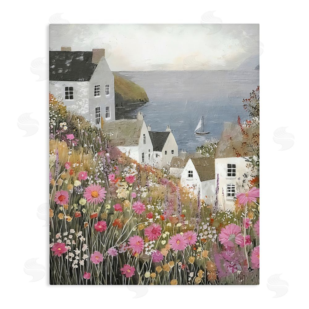 Riley B Picturesque Village over Sea Stretched Canvas Wall Art