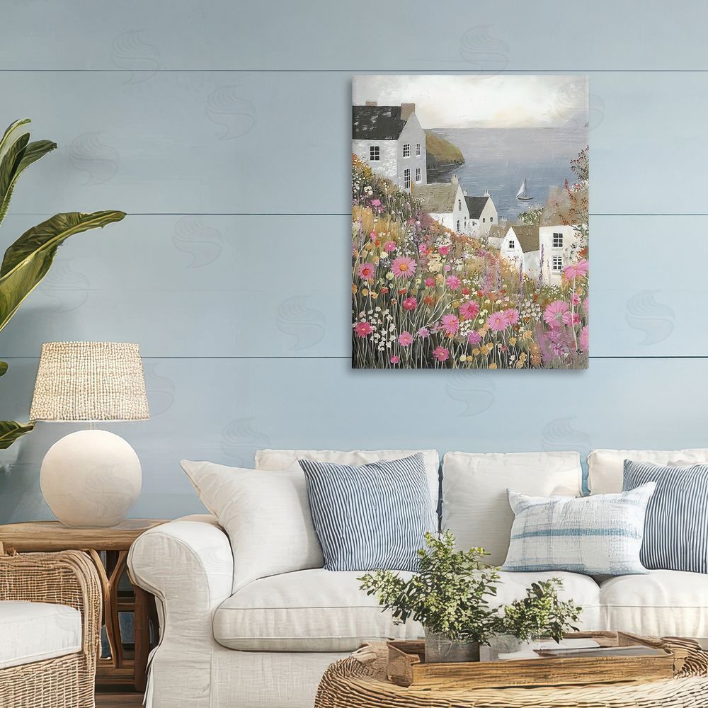 Riley B Picturesque Village over Sea Stretched Canvas Wall Art in Room