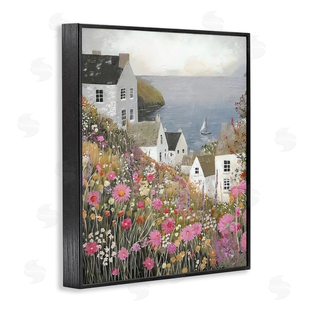Riley B Picturesque Village over Sea Black Framed Giclee Wall Art