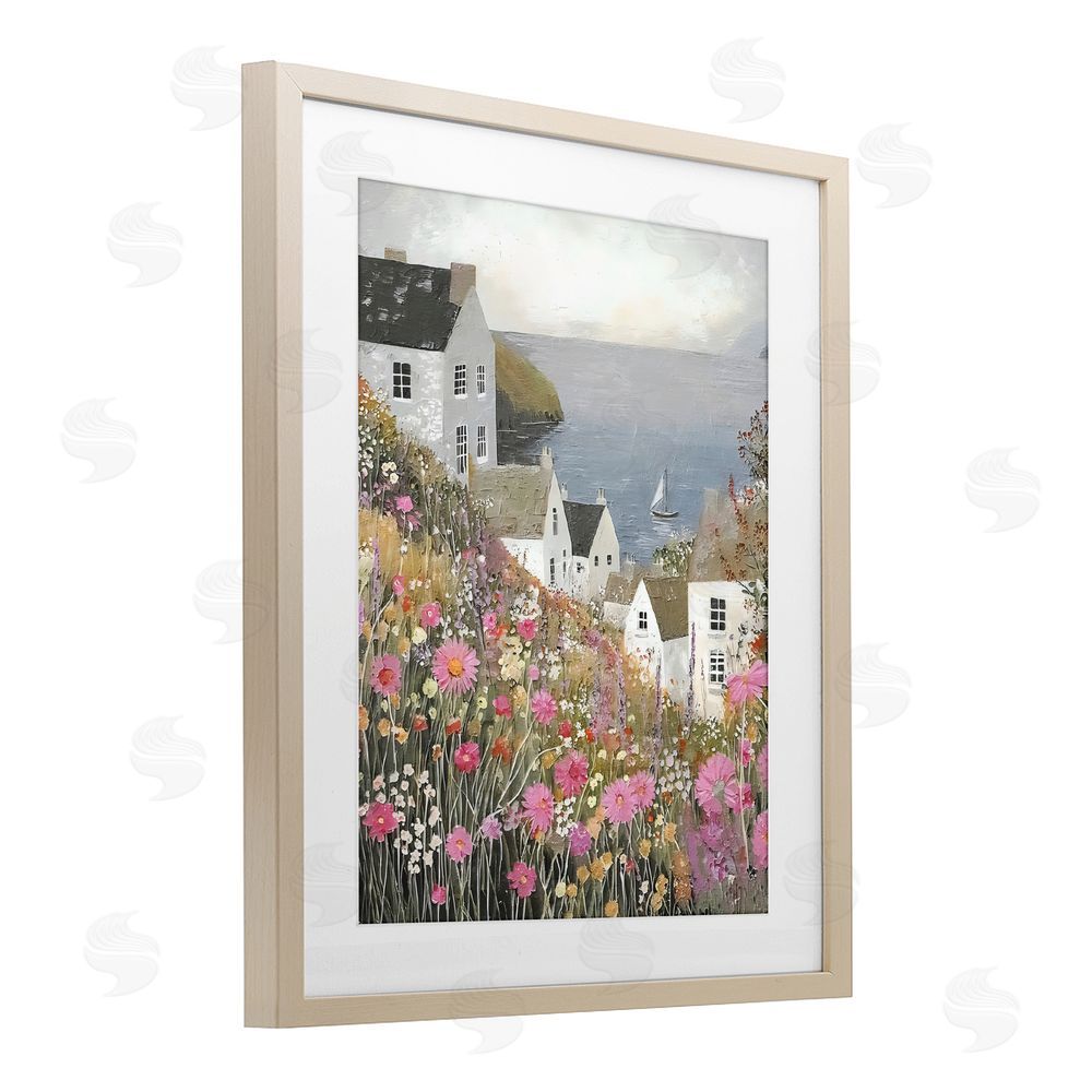Riley B Picturesque Village over Sea Brown Framed Print Under Glass Wall Art