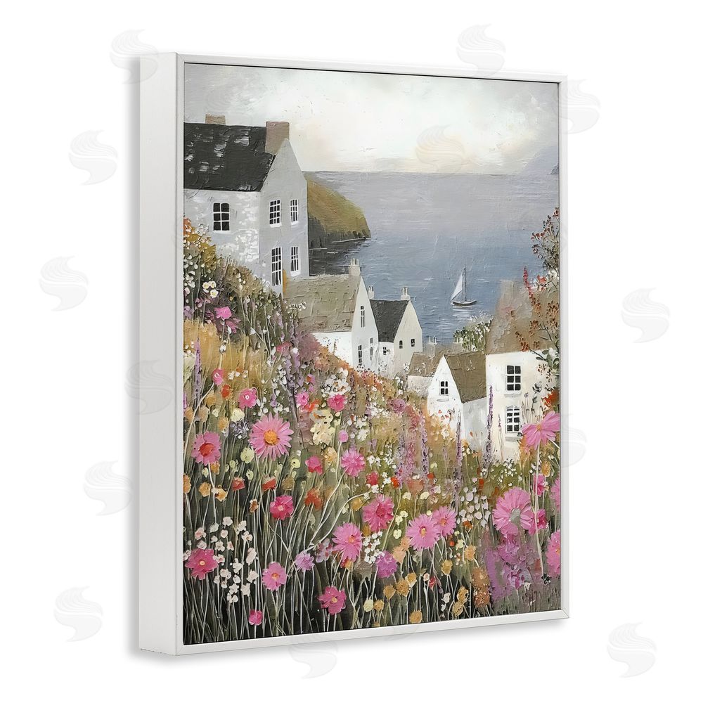 Riley B Picturesque Village over Sea White Framed Giclee Wall Art