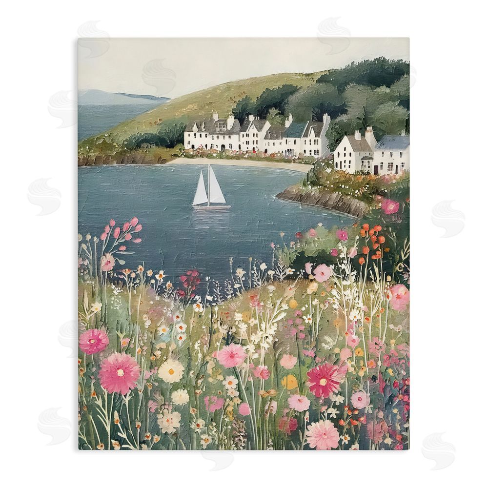 Riley B Clifftop Meadow & Sailboat Stretched Canvas Wall Art