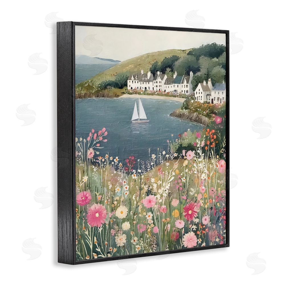 Riley B Clifftop Meadow & Sailboat Black Framed Giclee Wall Art Print