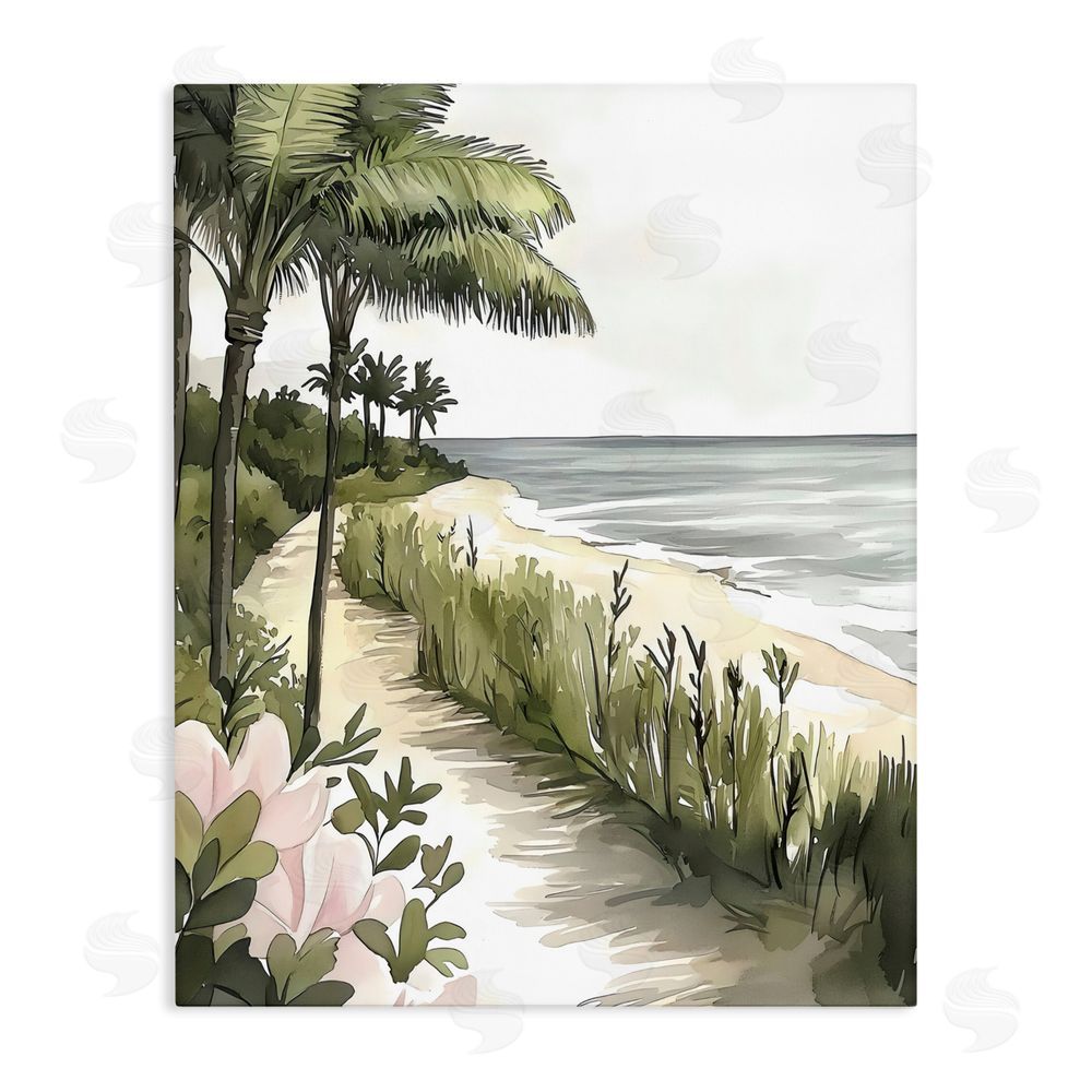 Riley B Coastal Calm Palm Tree Pathway Stretched Canvas Wall Art