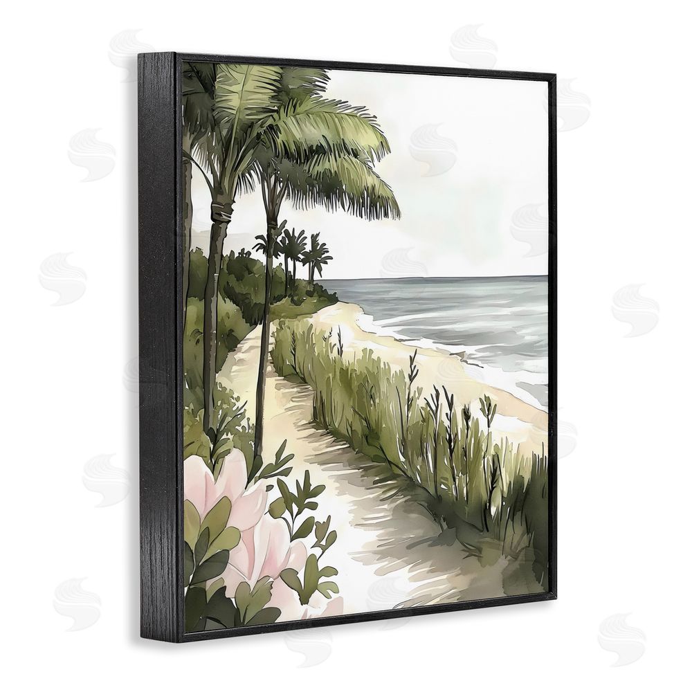 Riley B Coastal Calm Palm Tree Pathway Black Framed Giclee Wall Art Print