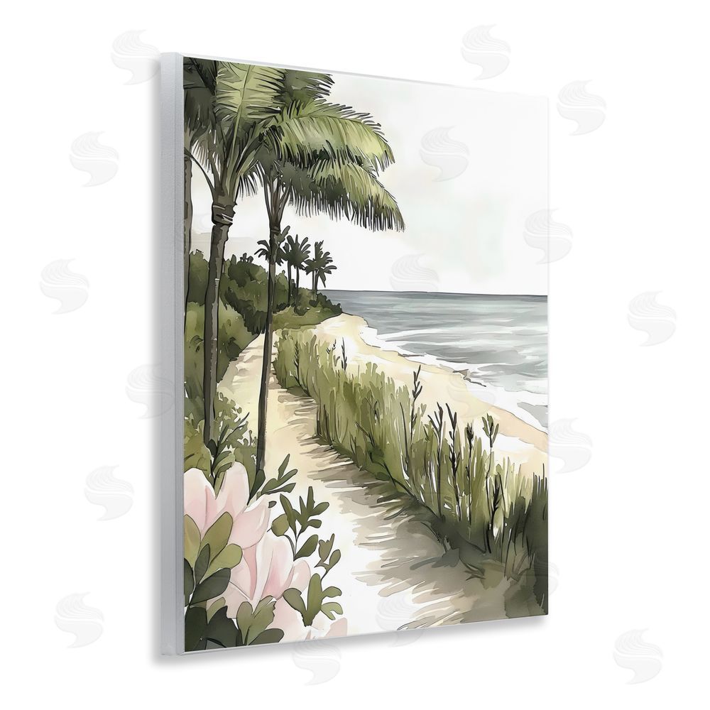 Riley B Coastal Calm Palm Tree Pathway Wall Plaque with Fixed Lithograph Print