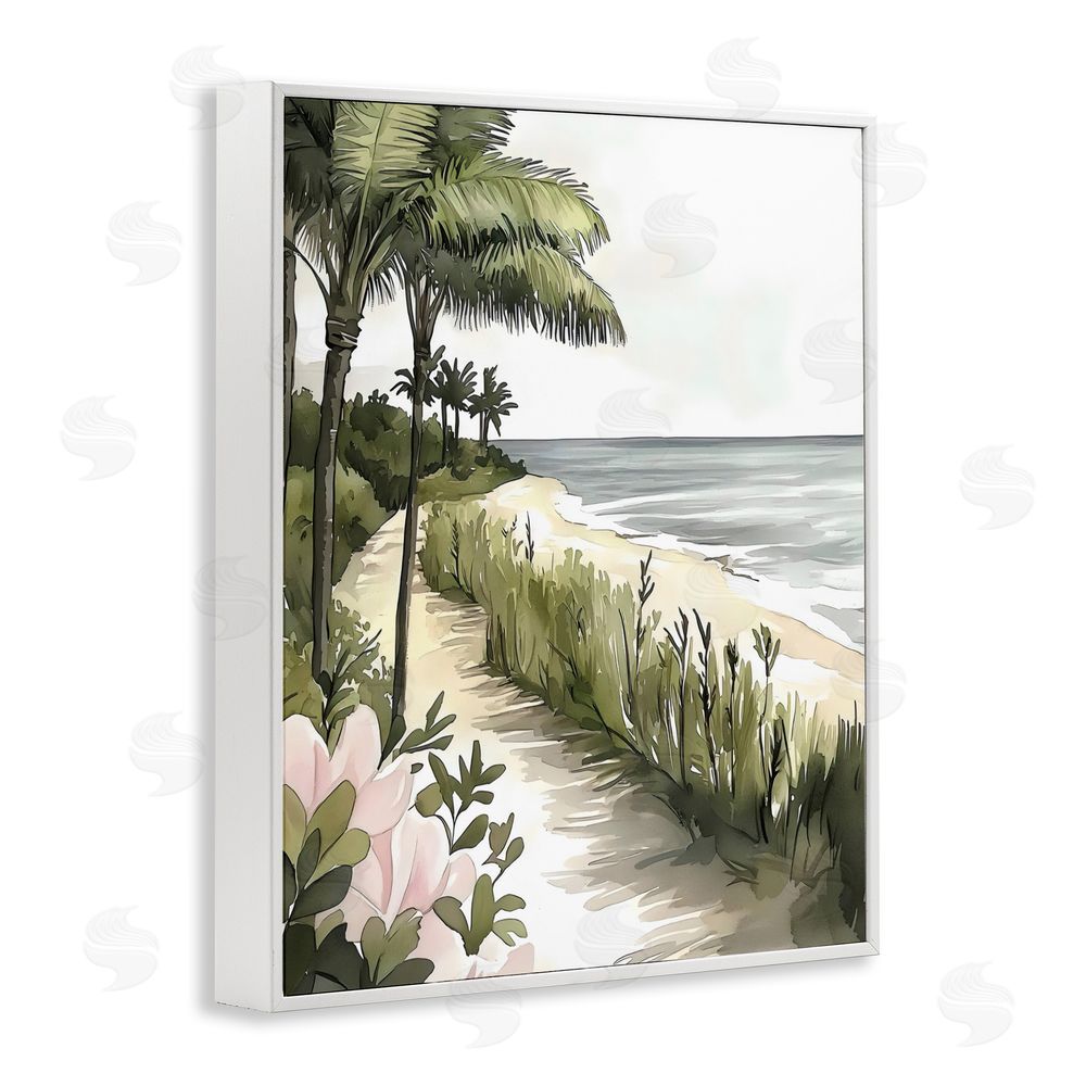 Riley B Coastal Calm Palm Tree Pathway White Framed Giclee Wall Art Print