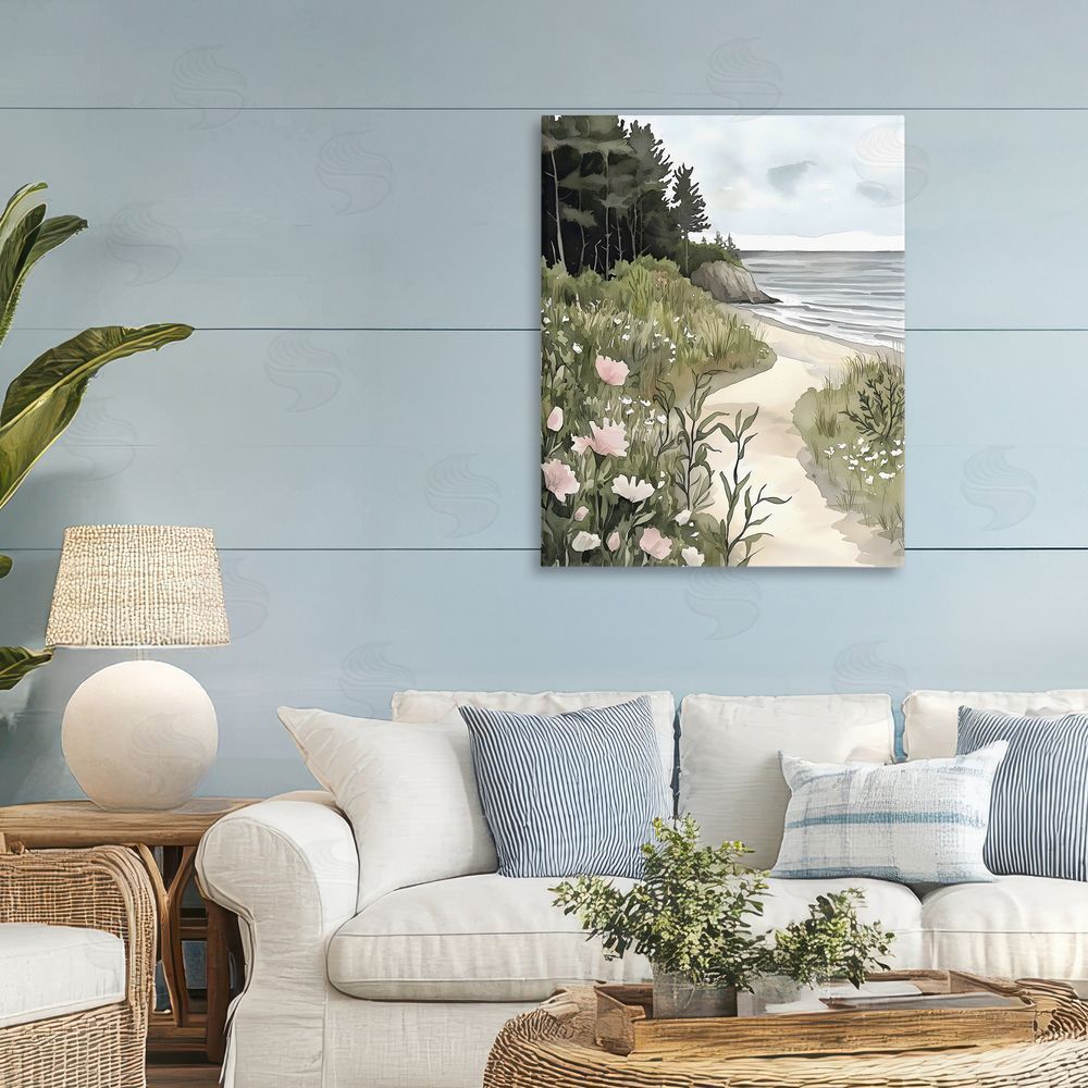 Riley B Coastal Calm Floral Pathway Stretched Canvas Wall Art in Room