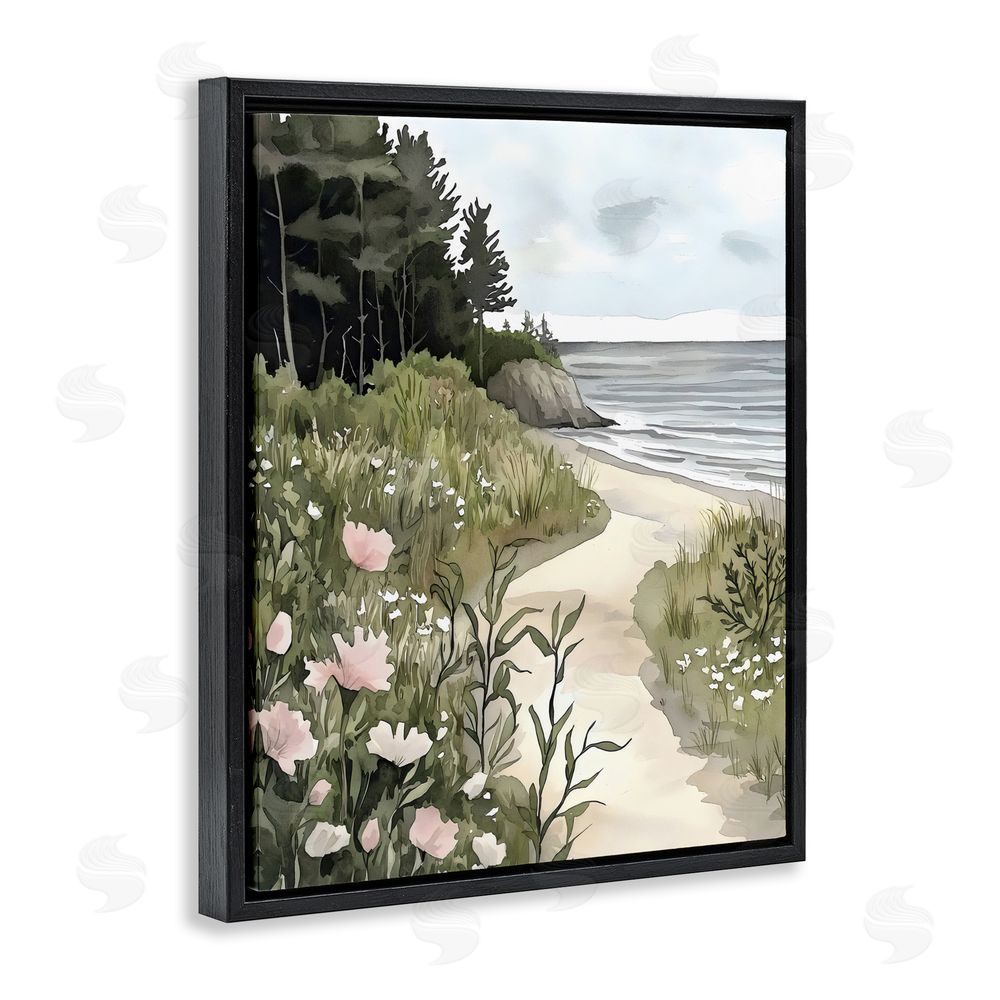 Riley B Coastal Calm Floral Pathway Black Floating Frame Canvas Wall Art Print