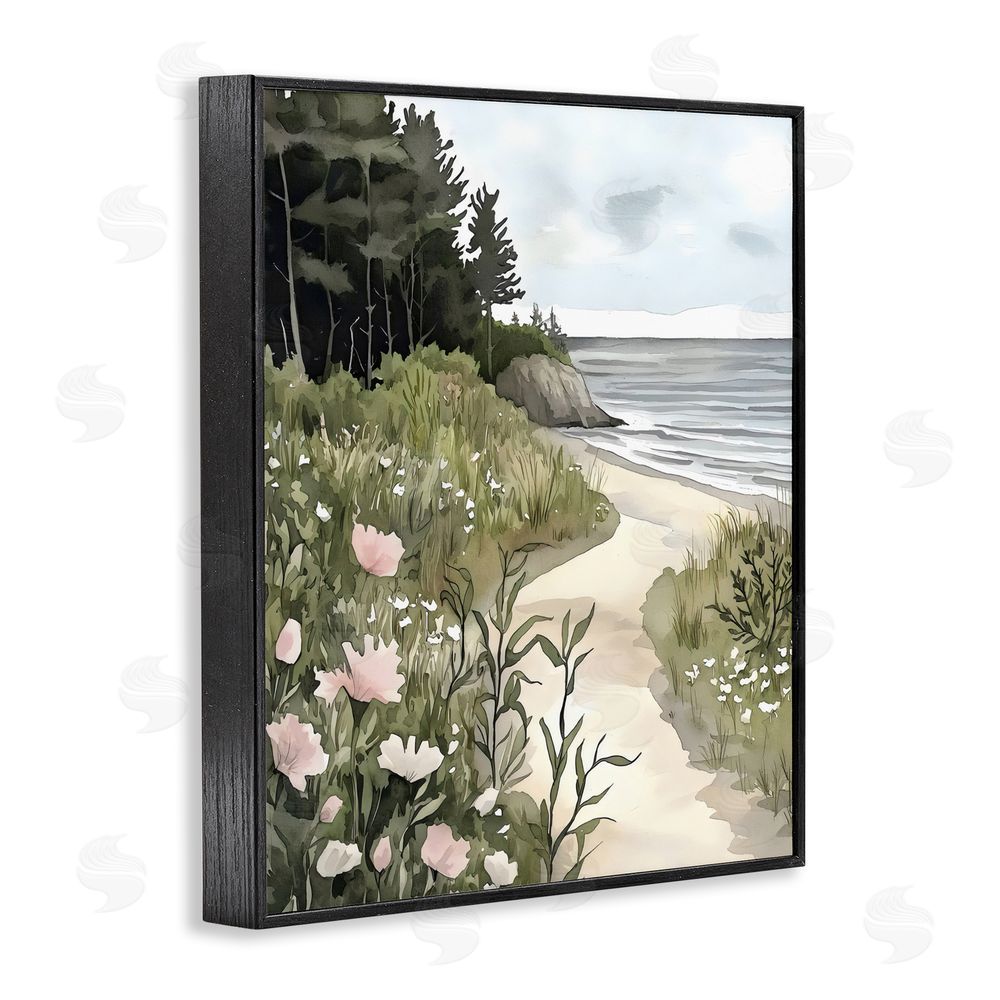 Riley B Coastal Calm Floral Pathway Black Framed Giclee Wall Art Print