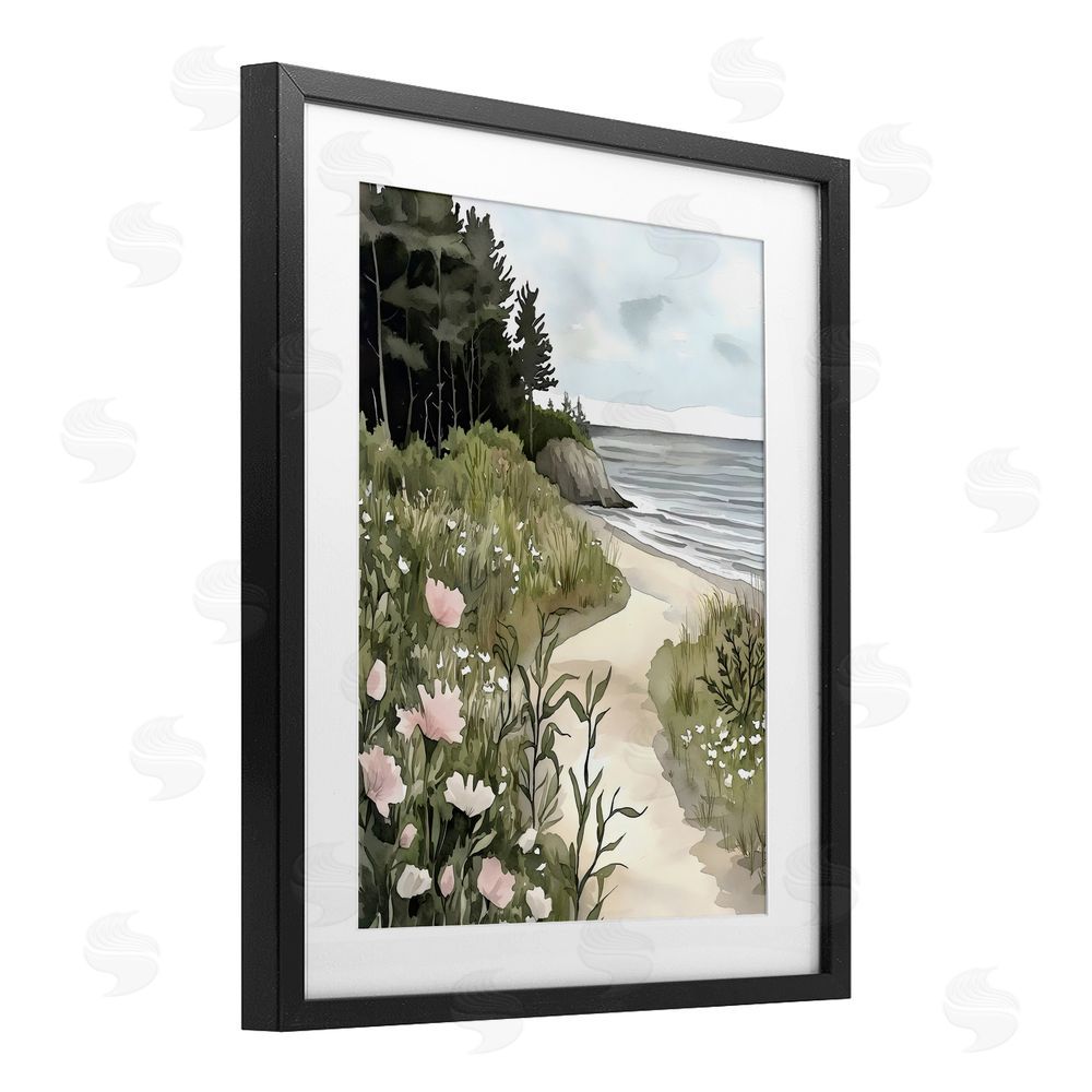 Riley B Coastal Calm Floral Pathway Black Framed Print Under Glass Wall Art
