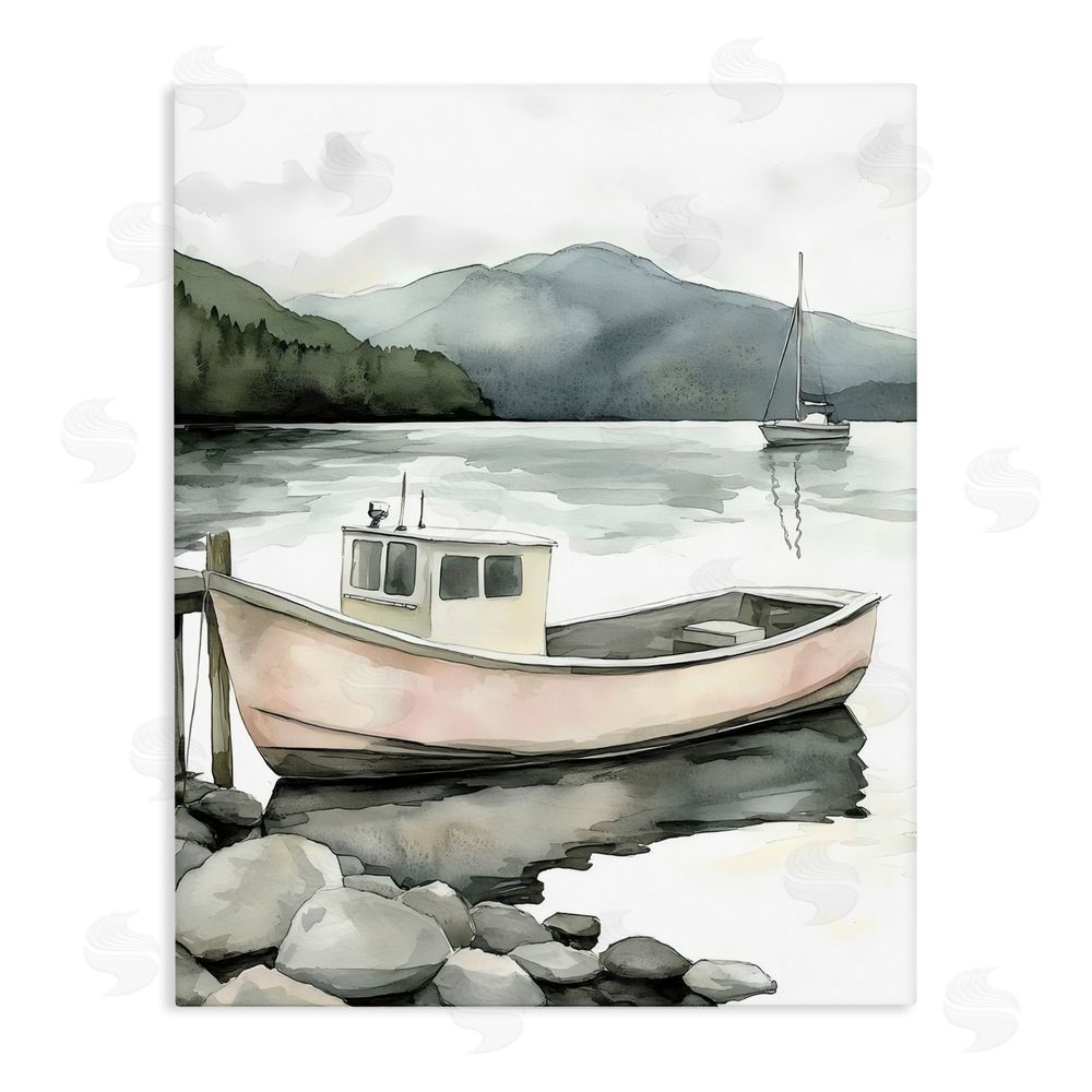Riley B Coastal Calm Docked Boat Stretched Canvas Wall Art