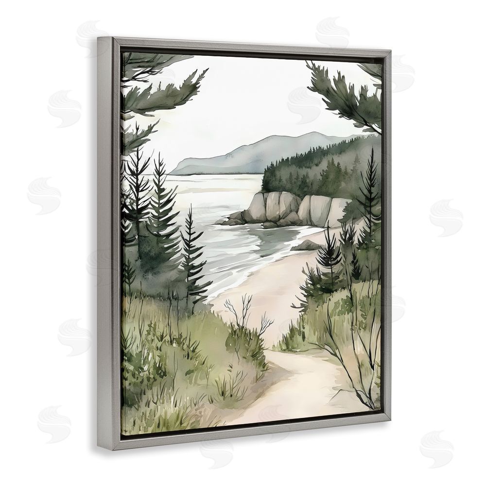 Riley B Coastal Calm Winding Path Gray Floating Frame Canvas Wall Art Print