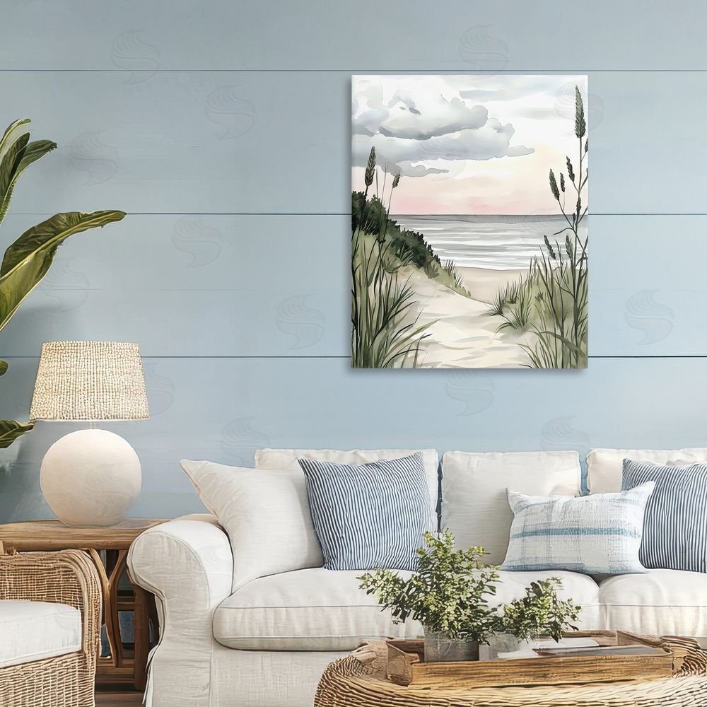 Riley B Coastal Calm Seaside Dunes Stretched Canvas Wall Art in Room