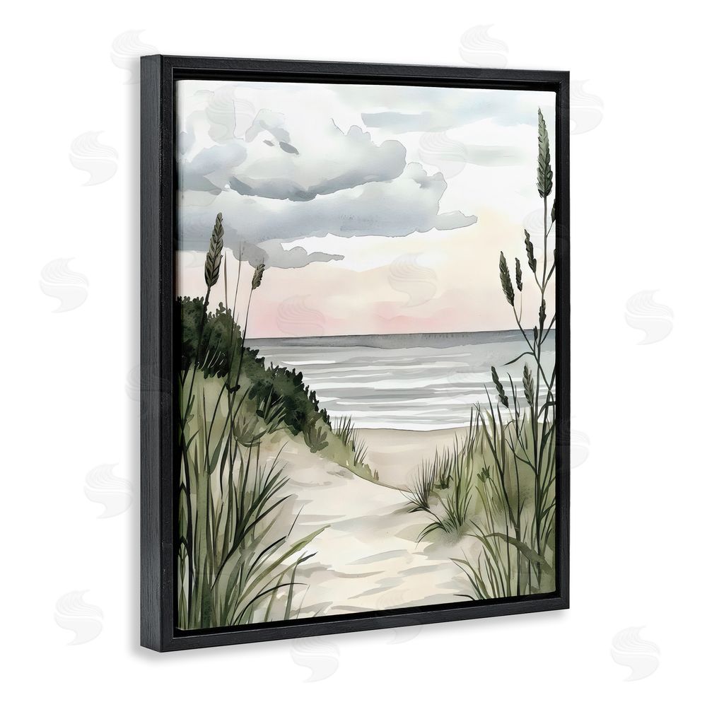 Riley B Coastal Calm Seaside Dunes Black Floating Frame Canvas Wall Art Print