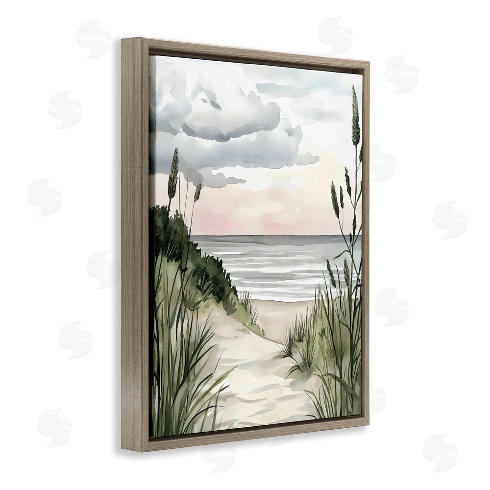 Riley B Coastal Calm Seaside Dunes Brown Floating Frame Canvas Wall Art Print