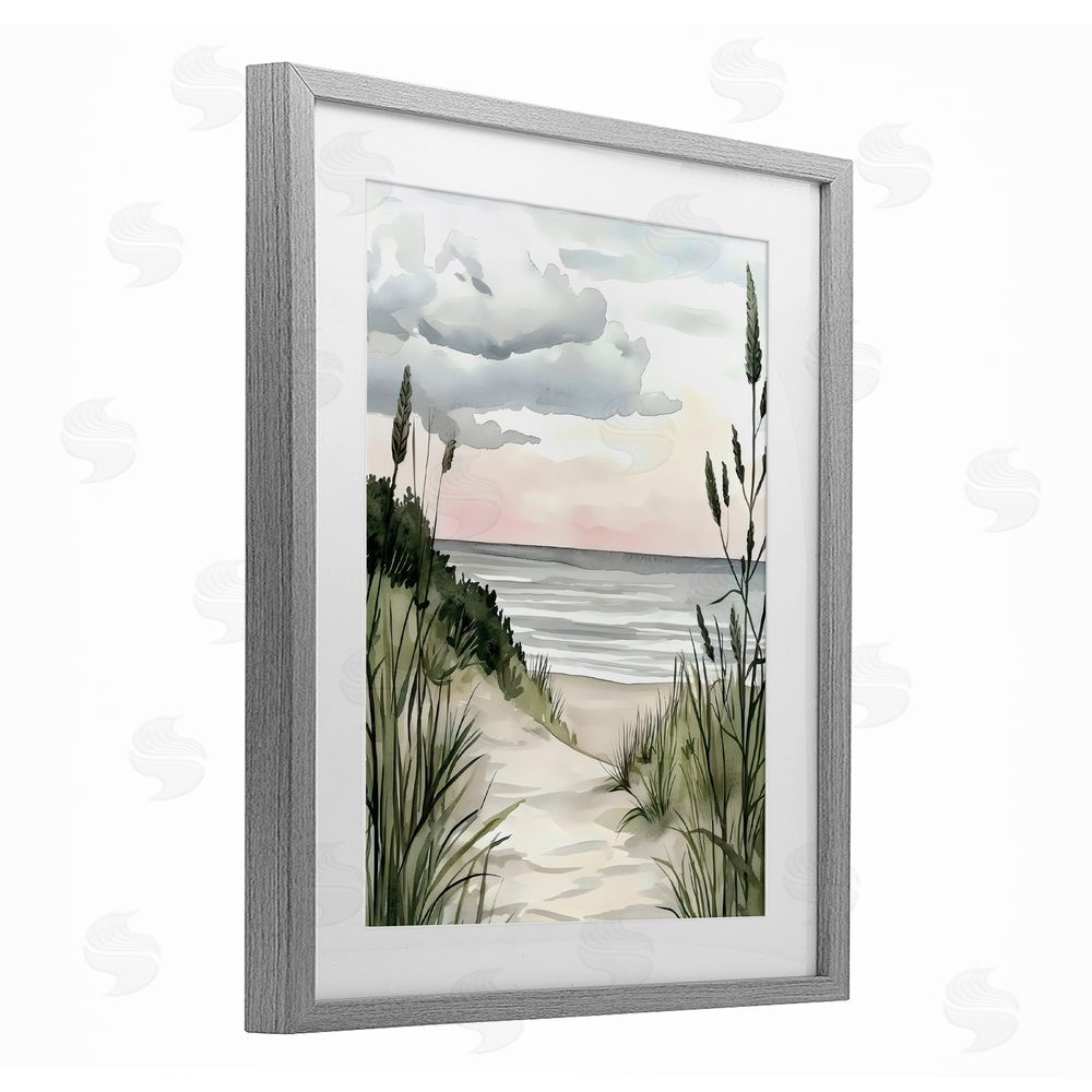 Riley B Coastal Calm Seaside Dunes Gray Framed Print Under Glass Wall Art