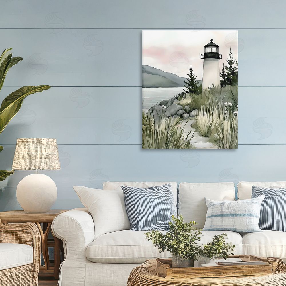 Riley B Coastal Calm Lighthouse Stretched Canvas Wall Art in Room