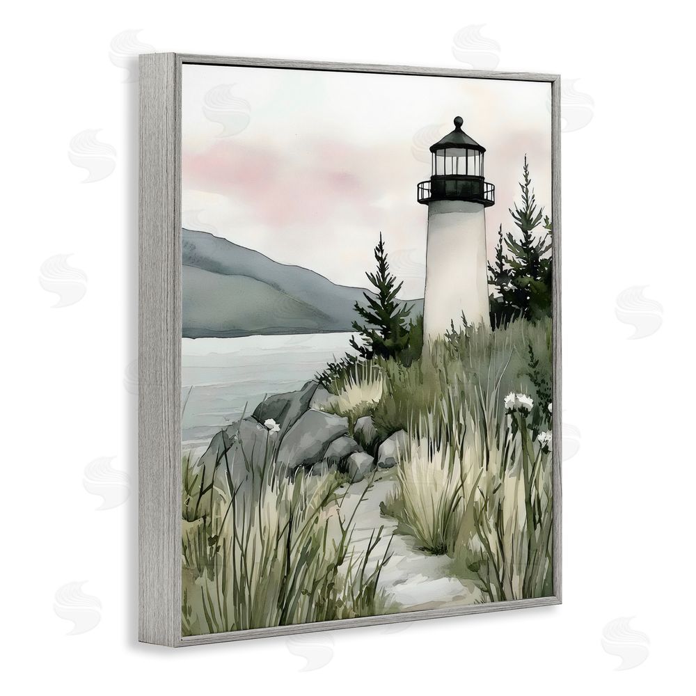 Riley B Coastal Calm Lighthouse Gray Framed Giclee Wall Art Print