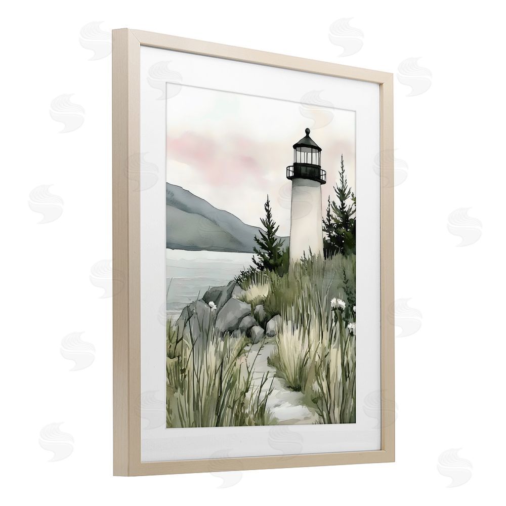 Riley B Coastal Calm Lighthouse Brown Framed Print Under Glass Wall Art
