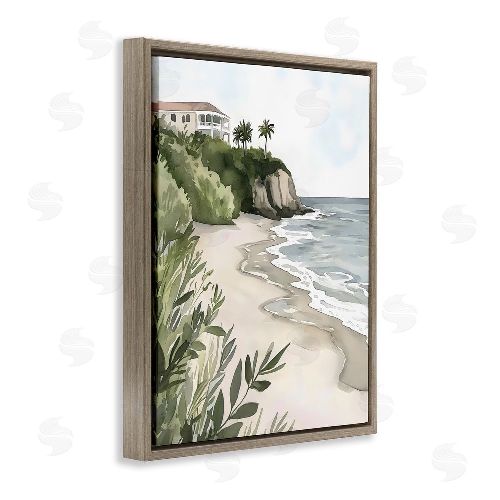 Riley B Coastal Calm Villa on Bluff Brown Floating Frame Canvas Wall Art Print