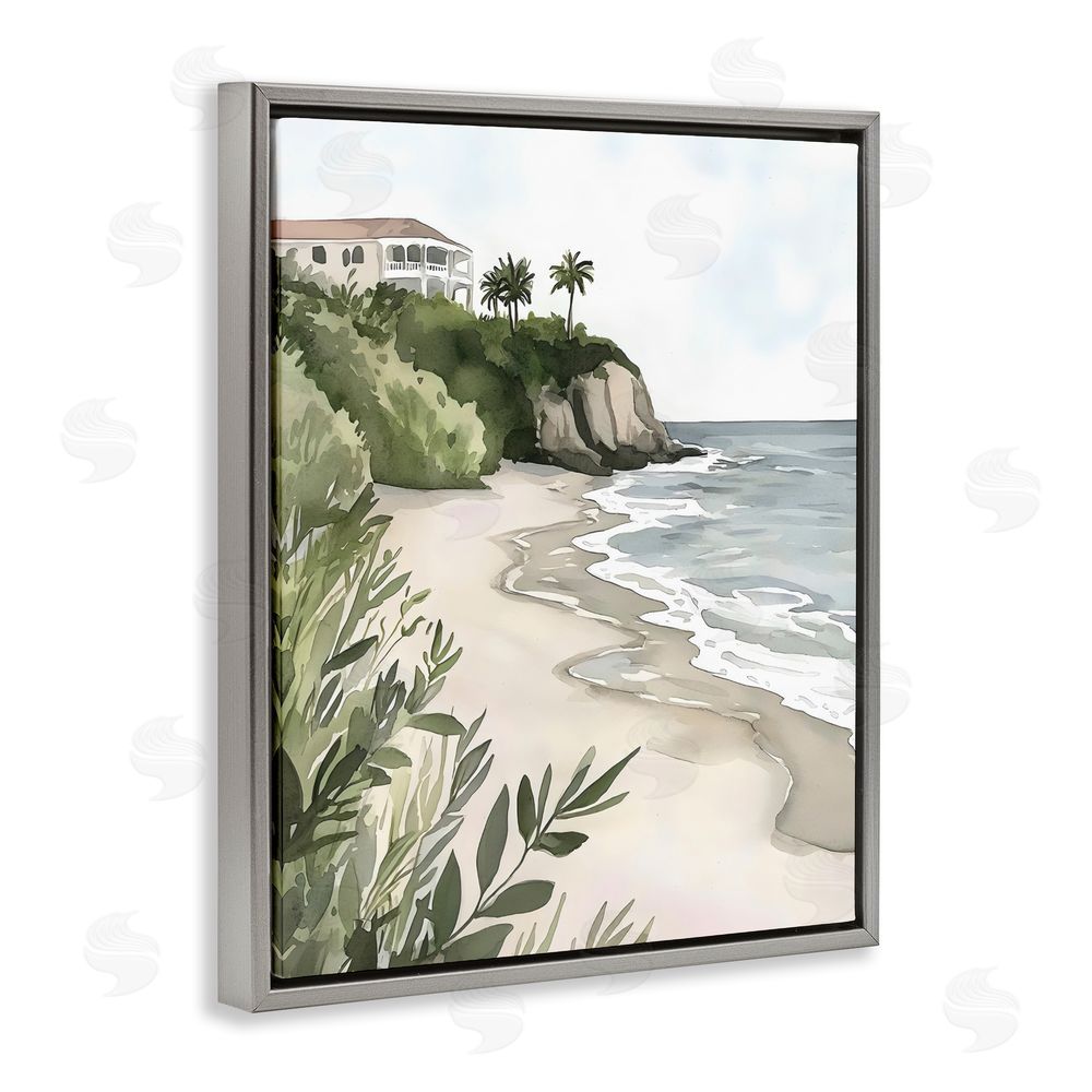 Riley B Coastal Calm Villa on Bluff Gray Floating Frame Canvas Wall Art Print