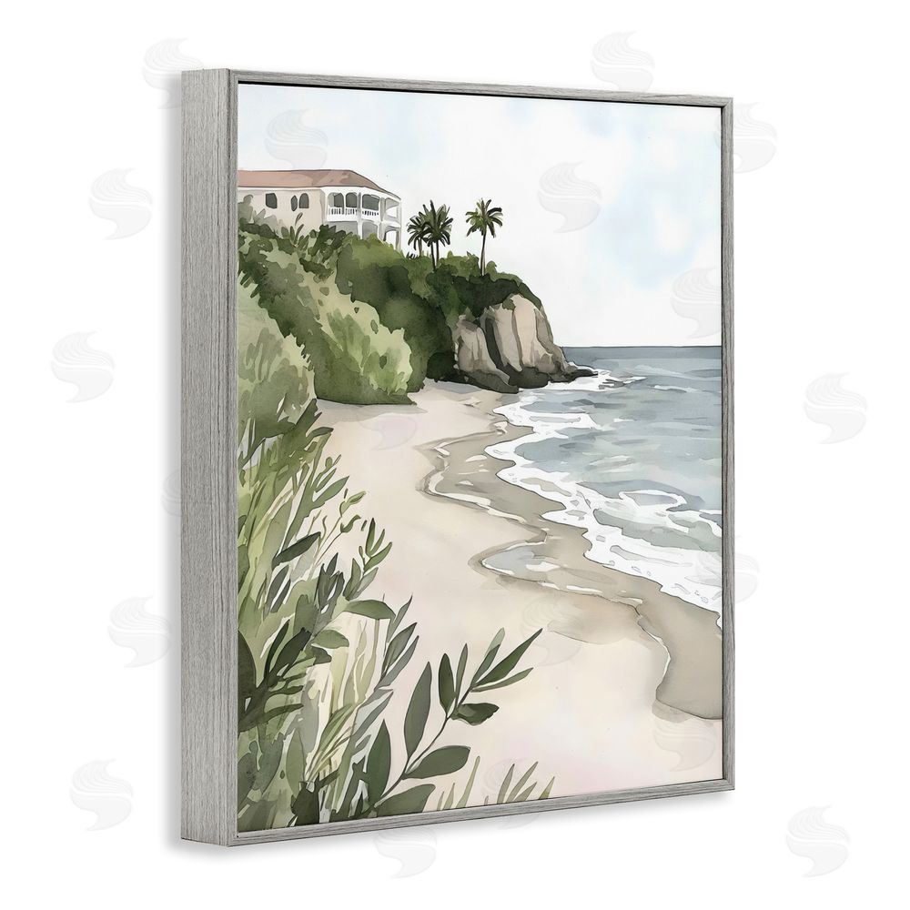 Riley B Coastal Calm Villa on Bluff Gray Framed Giclee Wall Art Print