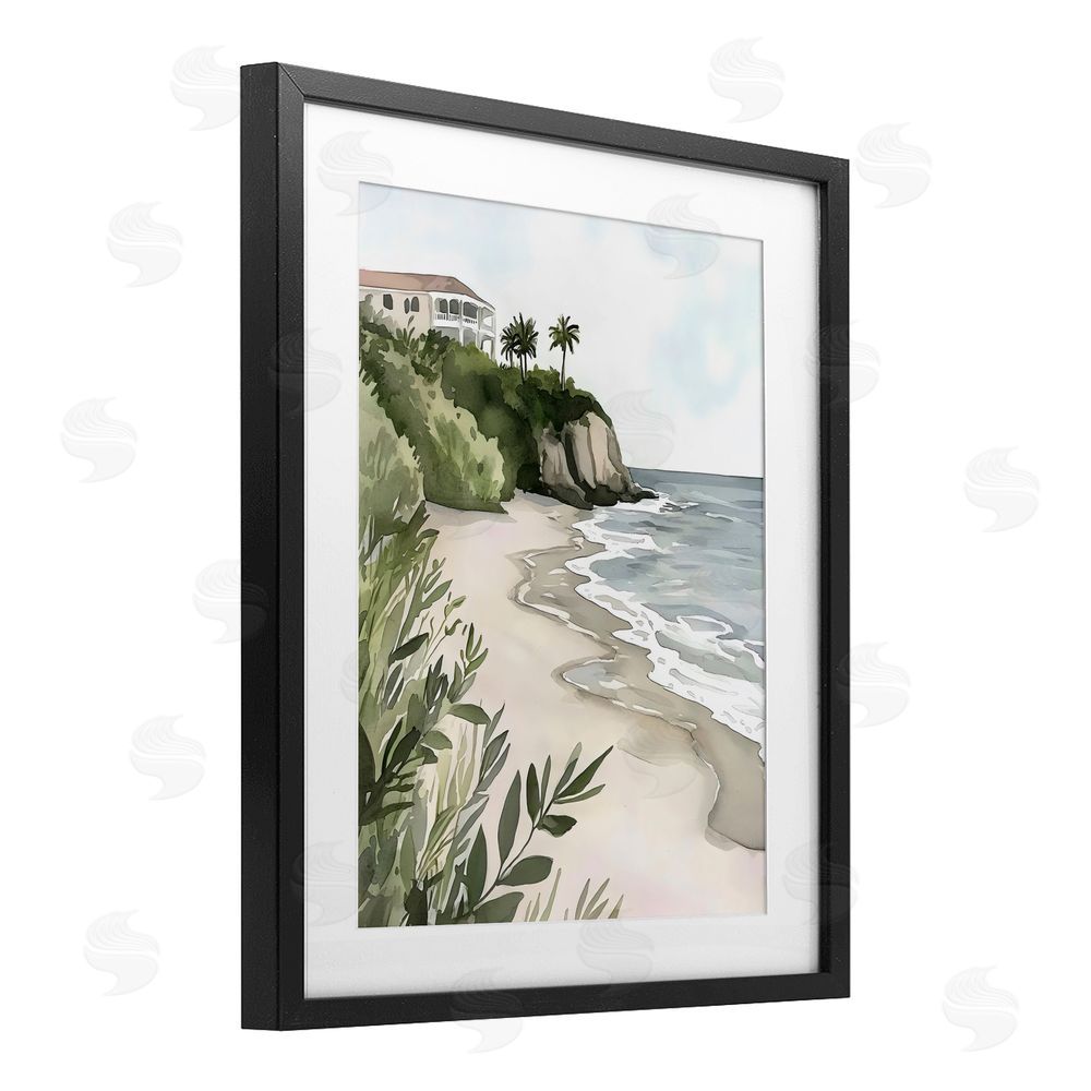 Riley B Coastal Calm Villa on Bluff Black Framed Print Under Glass Wall Art